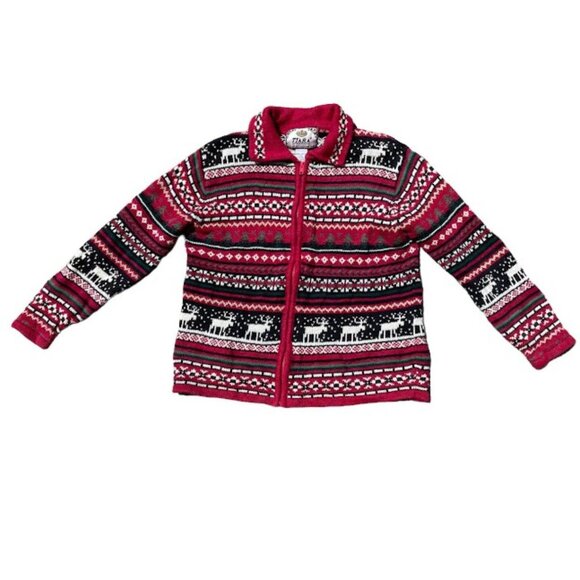 Vintage Tiara International Heavy Knit Red Full Zip Christmas Cardigan Sweater - Picture 1 of 4